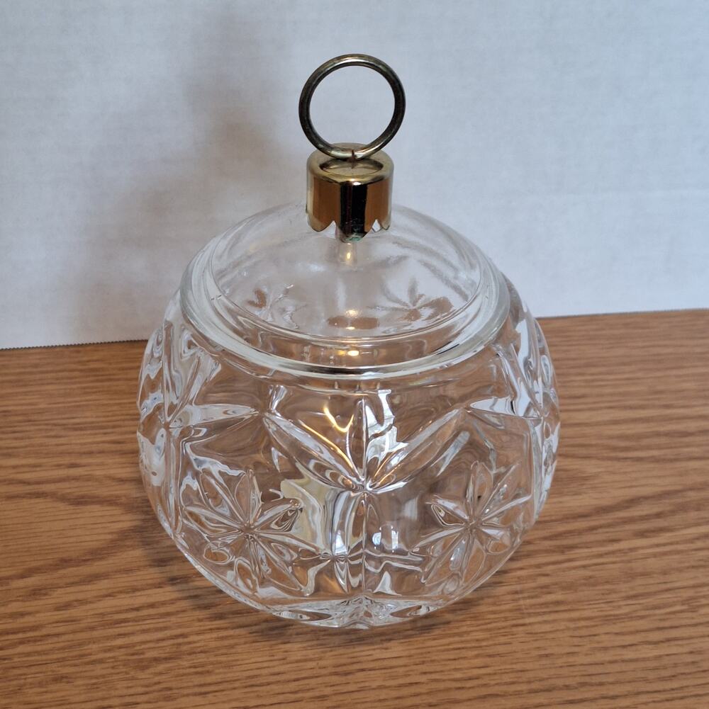 VTG Teleflora 24% Lead Crystal Christmas Ornament Candy Dish Trinket Jar Czech